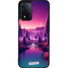 Coque OPPO A93s 5G - Silicone rigide noir Paysage Violet-Rose
