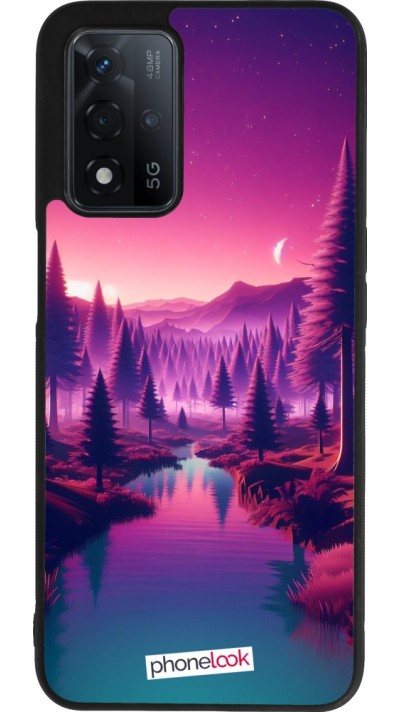 Coque OPPO A93s 5G - Silicone rigide noir Paysage Violet-Rose