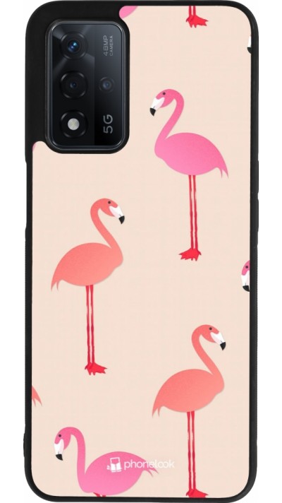 OPPO A93s 5G Case Hülle - Silikon schwarz Pink Flamingos Pattern