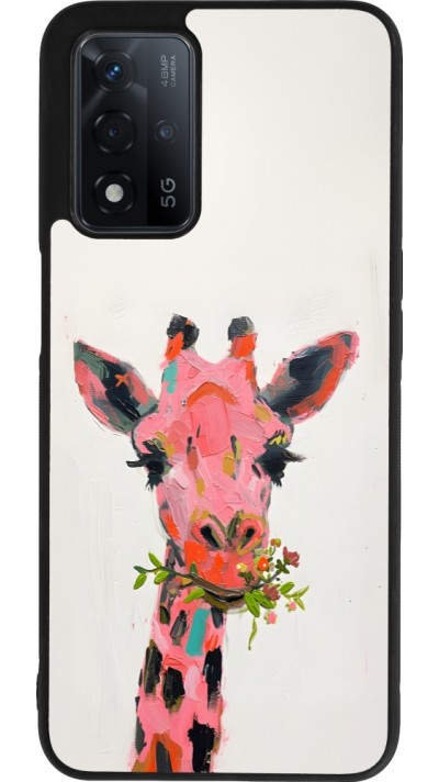 OPPO A93s 5G Case Hülle - Silikon schwarz Pink Girafe Paint