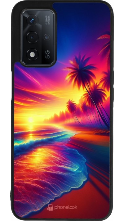 OPPO A93s 5G Case Hülle - Silikon schwarz Strand Sonnenuntergang auffällig