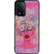 Coque OPPO A93s 5G - Silicone rigide noir Psychedelic pink mushroom