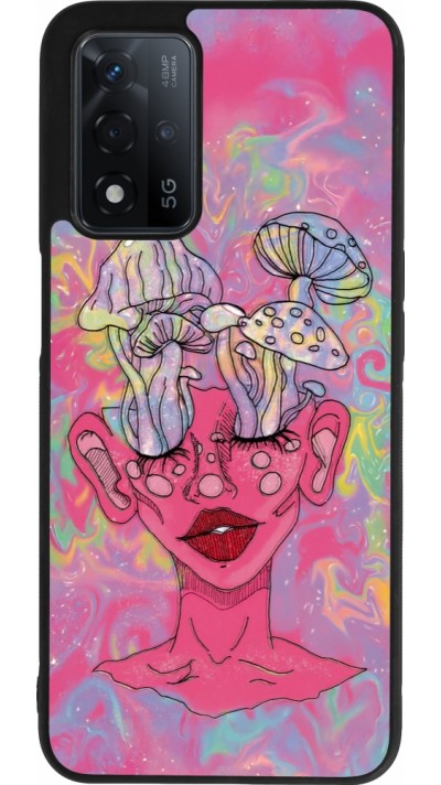 Coque OPPO A93s 5G - Silicone rigide noir Psychedelic pink mushroom