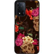 OPPO A93s 5G Case Hülle - Silikon schwarz Skulls and flowers