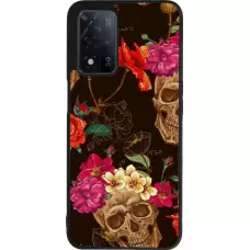 Coque OPPO A93s 5G - Silicone rigide noir Skulls and flowers