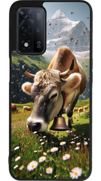 Coque OPPO A93s 5G - Silicone rigide noir Vache montagne Valais