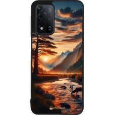 OPPO A93s 5G Case Hülle - Silikon schwarz Tal Sonnenuntergang Hirsch Baum