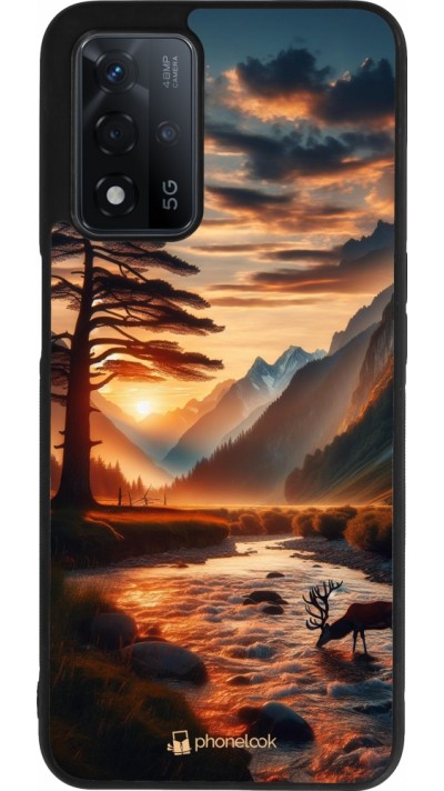 OPPO A93s 5G Case Hülle - Silikon schwarz Tal Sonnenuntergang Hirsch Baum