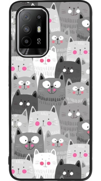 OPPO F19 Pro+ Case Hülle - Silikon schwarz Katzenschwärme