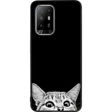 Coque OPPO F19 Pro+ - Silicone rigide noir Cat Looking Up Black