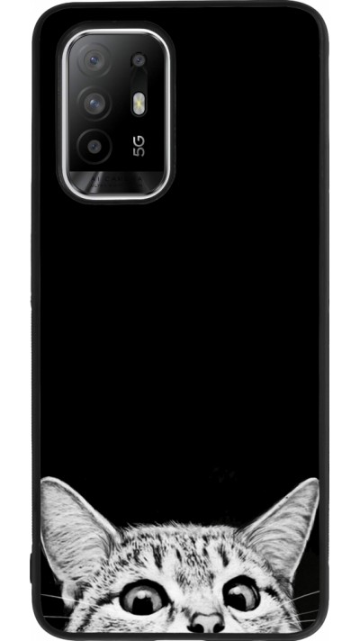 Coque OPPO F19 Pro+ - Silicone rigide noir Cat Looking Up Black