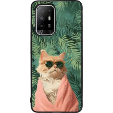 Coque OPPO F19 Pro+ - Silicone rigide noir Cat Summer Palms