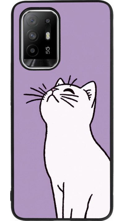 Coque OPPO F19 Pro+ - Silicone rigide noir Chat sur fond violet