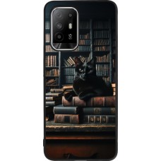 Coque OPPO F19 Pro+ - Silicone rigide noir Chat livres sombres