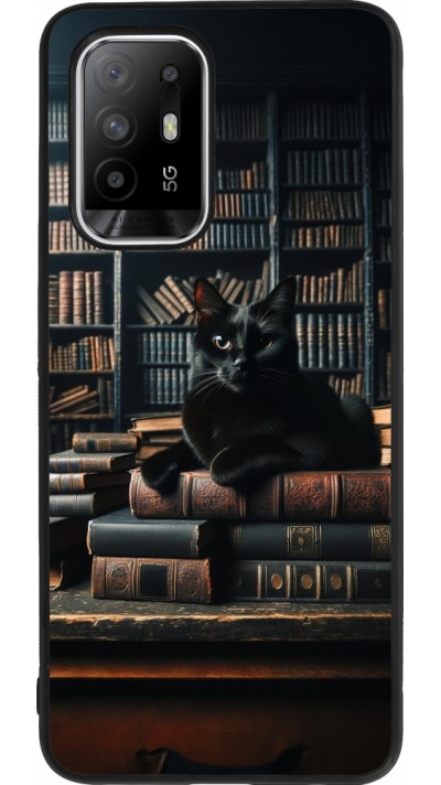 OPPO F19 Pro+ Case Hülle - Silikon schwarz Katze Bücher dunkel