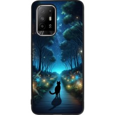 OPPO F19 Pro+ Case Hülle - Silikon schwarz Schwarze Katze Spaziergang