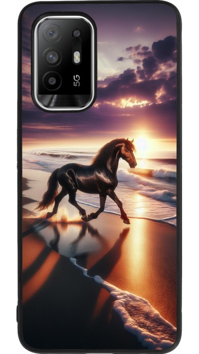 OPPO F19 Pro+ Case Hülle - Silikon schwarz Pferd majestätisch Strand