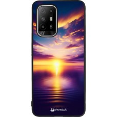 Coque OPPO F19 Pro+ - Silicone rigide noir Coucher soleil jaune violet