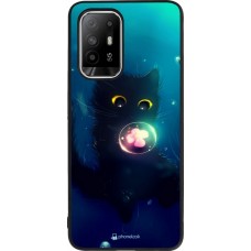 Coque OPPO F19 Pro+ - Silicone rigide noir Cute Cat Bubble