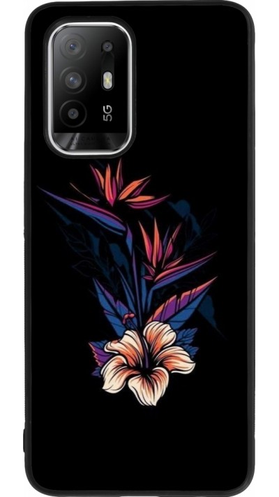 OPPO F19 Pro+ Case Hülle - Silikon schwarz Dark Flowers