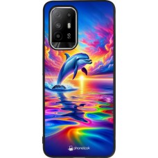 Coque OPPO F19 Pro+ - Silicone rigide noir Dauphin arc-en-ciel heureux