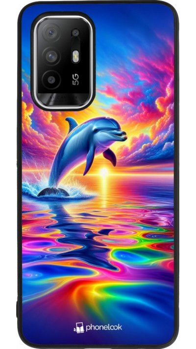 OPPO F19 Pro+ Case Hülle - Silikon schwarz Glücklicher Regenbogen-Delfin