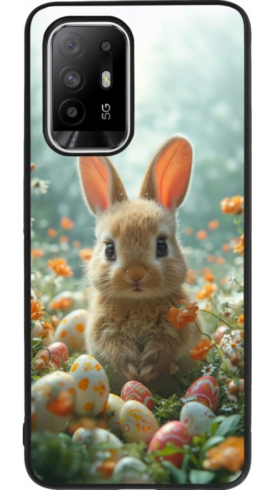 Coque OPPO F19 Pro+ - Silicone rigide noir Easter 2026 Rabbit in the garden