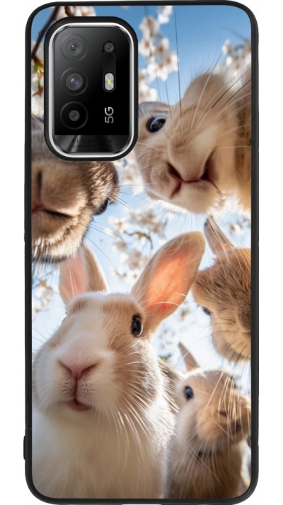 Coque OPPO F19 Pro+ - Silicone rigide noir Easter 2026 Rabbits
