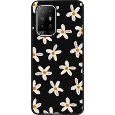 Coque OPPO F19 Pro+ - Silicone rigide noir Easter 2024 white on black flower