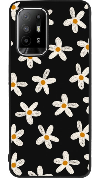 OPPO F19 Pro+ Case Hülle - Silikon schwarz Easter 2024 white on black flower