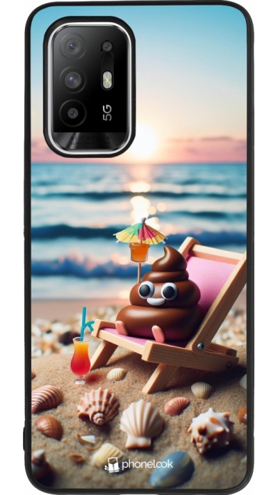 OPPO F19 Pro+ Case Hülle - Silikon schwarz Kackhaufen Emoji auf Liegestuhl