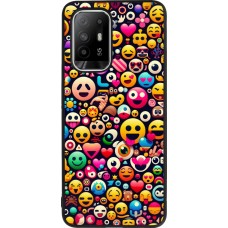 Coque OPPO F19 Pro+ - Silicone rigide noir Emoji Mix Color