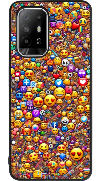 OPPO F19 Pro+ Case Hülle - Silikon schwarz Emoji gemischt