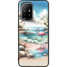 OPPO F19 Pro+ Case Hülle - Silikon schwarz Flamingo Aquarell