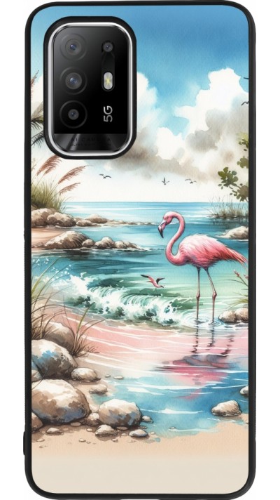 OPPO F19 Pro+ Case Hülle - Silikon schwarz Flamingo Aquarell