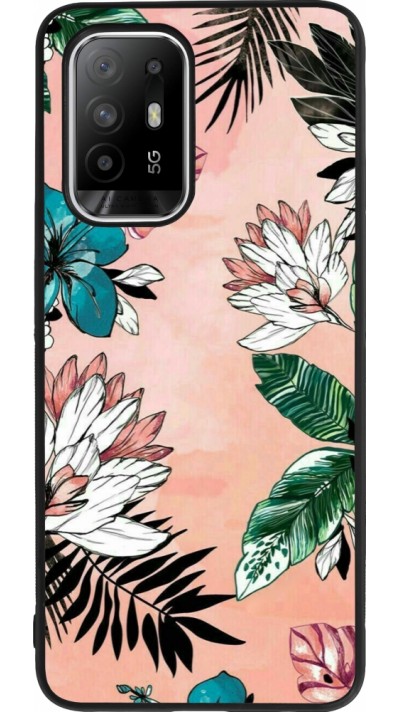 OPPO F19 Pro+ Case Hülle - Silikon schwarz Flowers Artprint