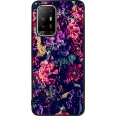 Coque OPPO F19 Pro+ - Silicone rigide noir Flowers Dark