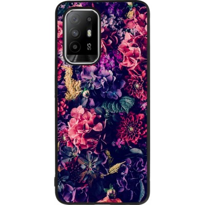 OPPO F19 Pro+ Case Hülle - Silikon schwarz Flowers Dark
