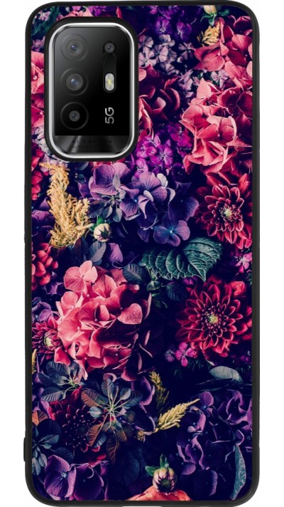 OPPO F19 Pro+ Case Hülle - Silikon schwarz Flowers Dark