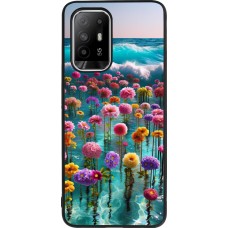 Coque OPPO F19 Pro+ - Silicone rigide noir Flower sea waves
