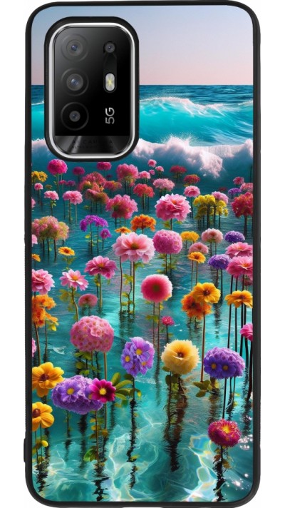 Coque OPPO F19 Pro+ - Silicone rigide noir Flower sea waves