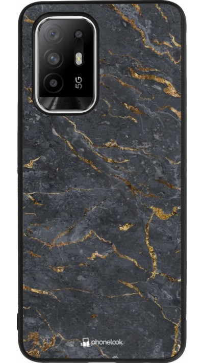 Coque OPPO F19 Pro+ - Silicone rigide noir Grey Gold Marble