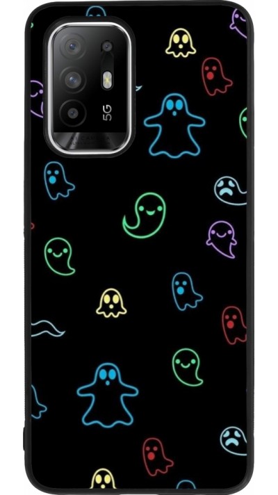 Coque OPPO F19 Pro+ - Silicone rigide noir Halloween 2024 colorful ghosts
