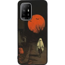 OPPO F19 Pro+ Case Hülle - Silikon schwarz Halloween 2025 Ghost on a bicycle