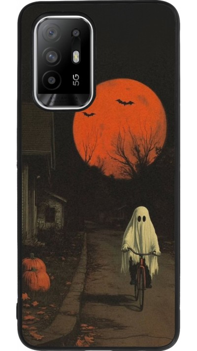 Coque OPPO F19 Pro+ - Silicone rigide noir Halloween 2025 Ghost on a bicycle