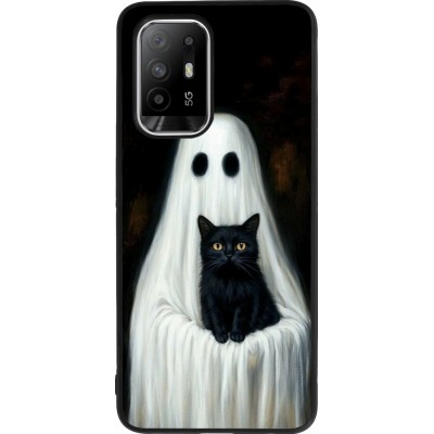 Coque OPPO F19 Pro+ - Silicone rigide noir Halloween 2025 Ghost with black cat