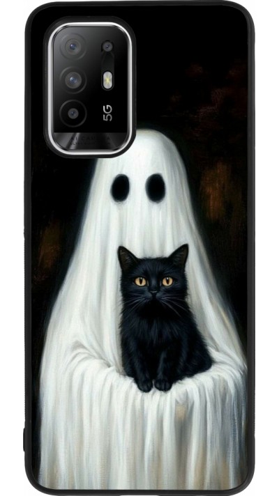 Coque OPPO F19 Pro+ - Silicone rigide noir Halloween 2025 Ghost with black cat