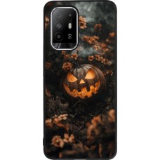 Coque OPPO F19 Pro+ - Silicone rigide noir Halloween 2025 Pumpkin with flowers