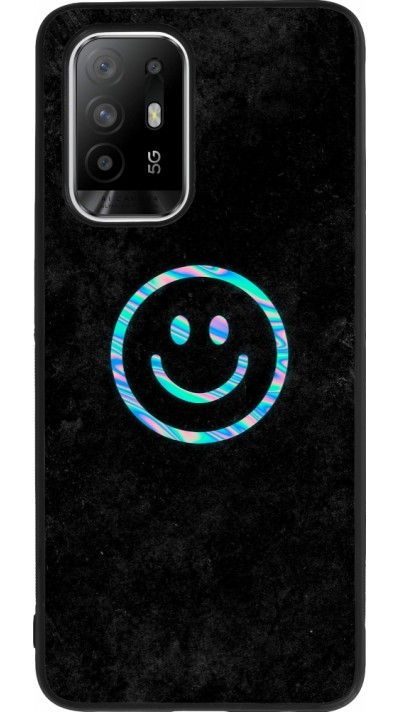 Coque OPPO F19 Pro+ - Silicone rigide noir Happy smiely irisé