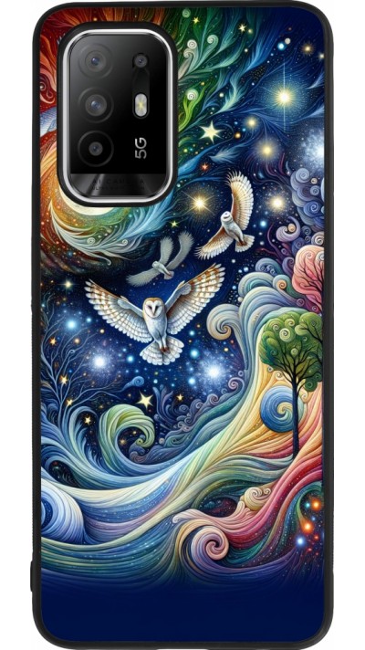 Coque OPPO F19 Pro+ - Silicone rigide noir hibou volant floral